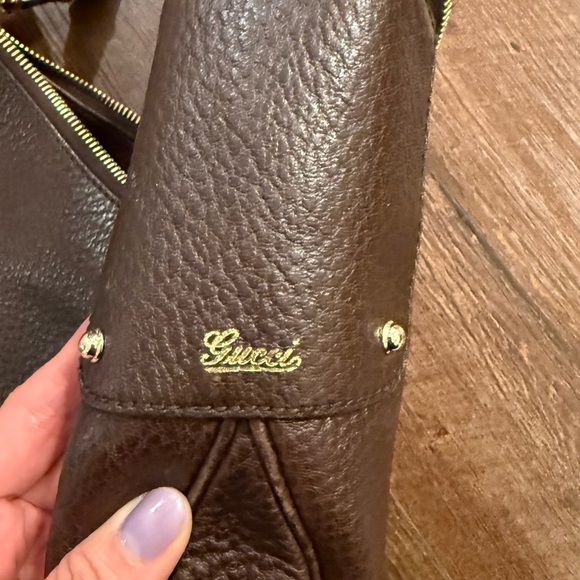 VINTAGE Gucci Brown Leather Shoulder Bag with Bamboo Handles - Picture 9 of 16